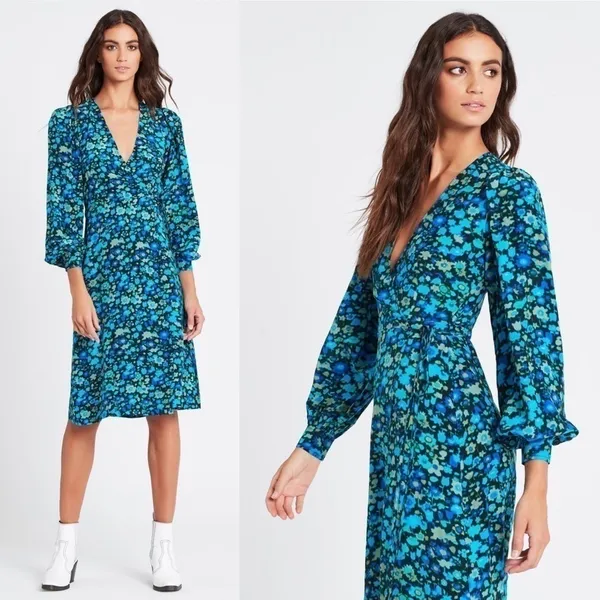 GANNI Azure Blue‎ Wrap Dress 34 - Image 2