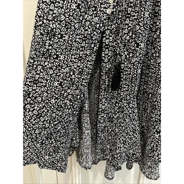 Rachel Zoe Black White Floral Maxi Skirt Large Button Front Cottagecore Prairie - Image 3