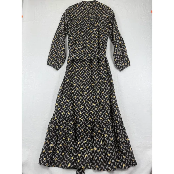 DOEN Ivana Dress Falling Leaves Black Gold‎ Metallic Boho Maxi XS - Image 10