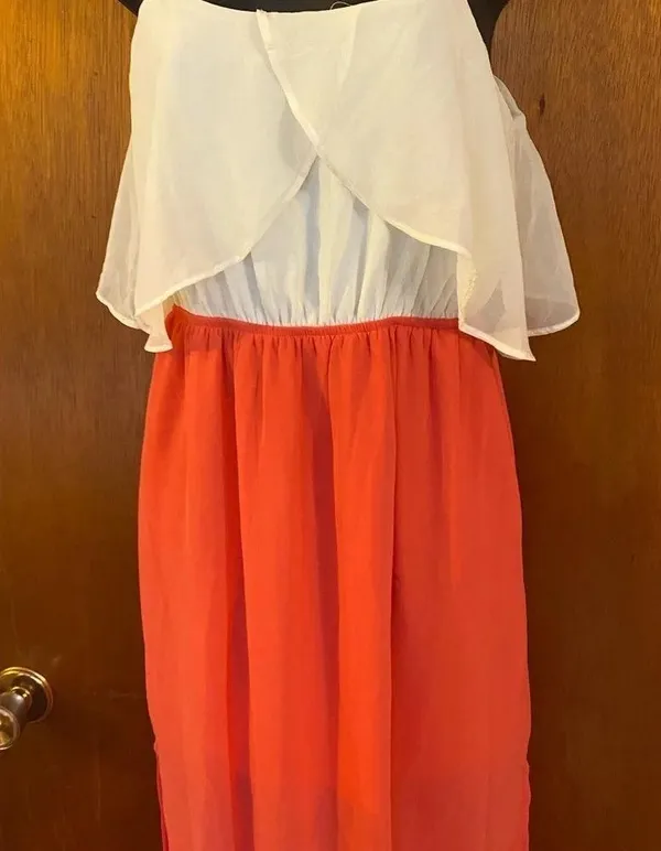 Freebird Coral and Cream Sheer Long Straped Dress - Image 6