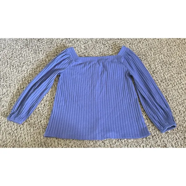 Loft Women's Purple Ribbed Button Down Square‎ Neckline Top Size Petite Small - Image 6
