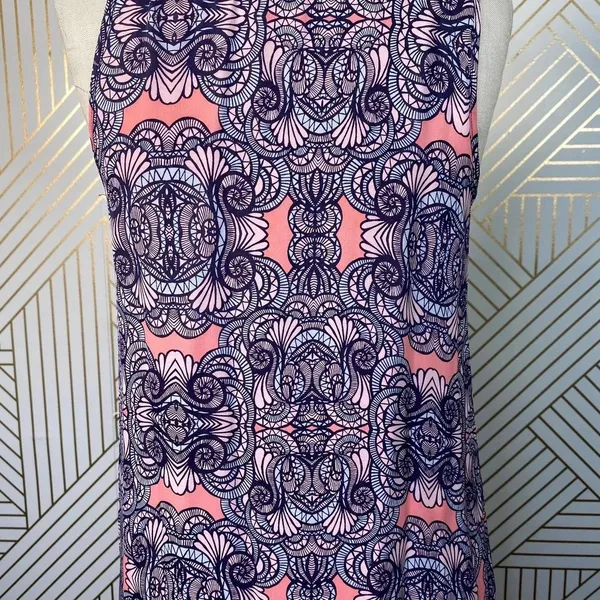 Amanda Uprichard Mini Dress Drop Hem Tie Neck Geometric Print Pink Purple Small‎ - Image 8