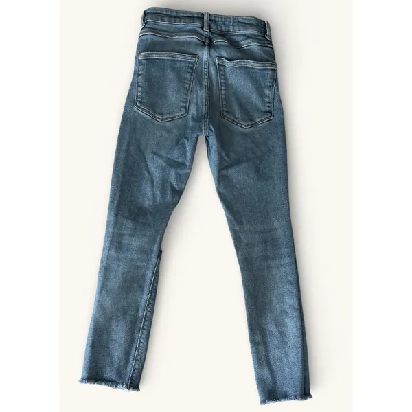 Zara Premium Denim Jeans Womens 2 Blue Distressed Cropped Straight Raw Hem - Image 3