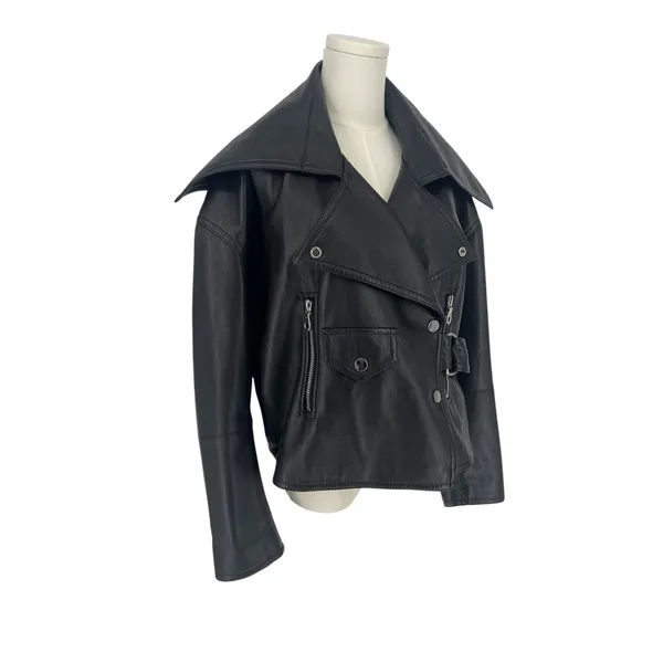 Nanushka Ado Regenerated Leather Biker Jacket‎ Black Espresso XS - Image 8