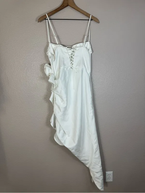 Club L London On The List White Asymmetrical Corset Midi Dress Floral Drape $145 - Image 11