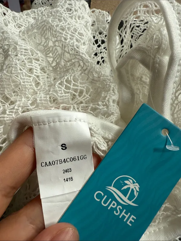 Cupshe Cream Crochet Lace Crossover Wrap Mini Swim Cover Up Dress Size M - Image 3