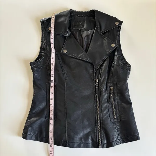 Max Studio Black Faux Leather Moto Vest Full Zip Women’s Small Streetwear Biker - Image 4
