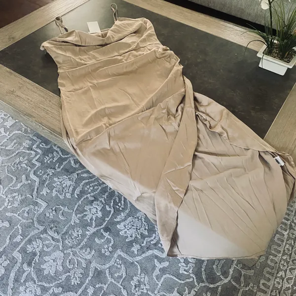 Women's Plus Size Satin Spaghetti Strap Cowl Neck Wrap Party Cami Dress - Image 6