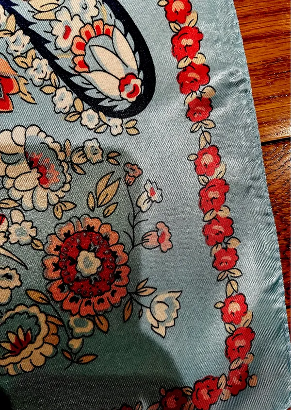 VINTAGE aqua blue paisley super boho print oversized silky scarf 35/35 - Image 10