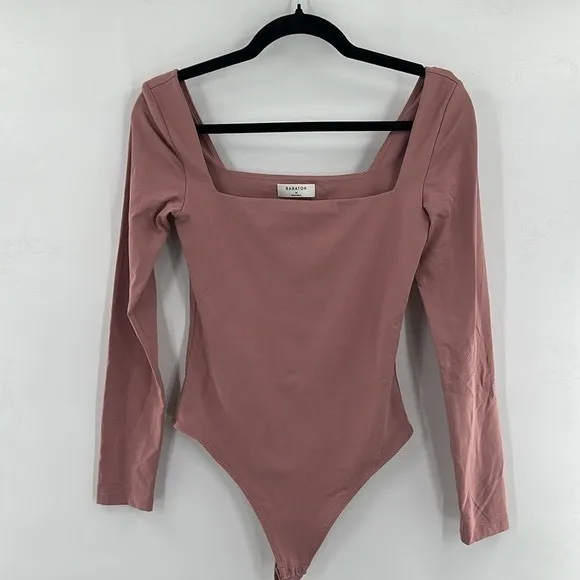 Aritzia Babaton Contour Square Neck Bodysuit Long Sleeve Maeve Pink Willow - Image 8