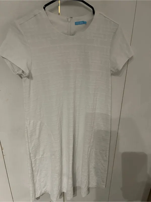 J. McLaughlin White Textured Short-Sleeve Midi Dress - Image 9