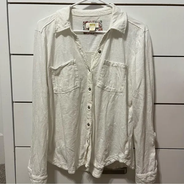 Anthropologie Maeve White Button Down Top - Image 2