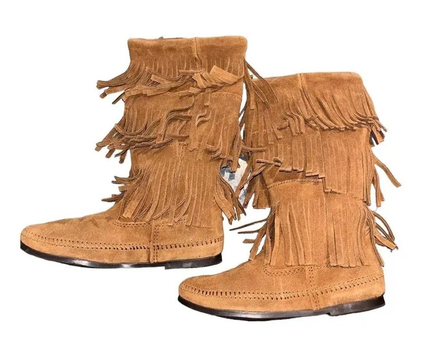 Minnetonka Suede 3 Layer Fringe Boots - Image 6