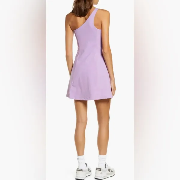 NWT Outdoor Voices SOLD OUT One Shoulder Dress Built in Shorts Lavender Size L - Image 3
