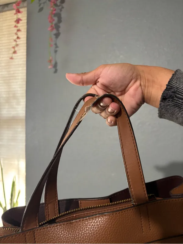 Michael Kors Brown Pebbled Leather Belted Satchel Crossbody Bag - Image 7