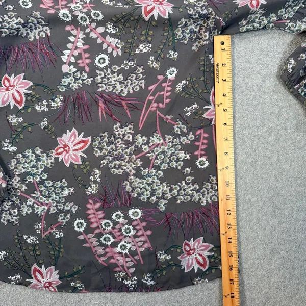 LOFT Outlet Women's Small Sheer Charcoal Pink Floral Long Sleeve Blouse Top - Image 6