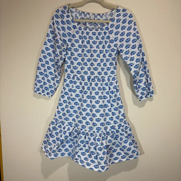 J Crew 0 Scoopneck Tiered Cotton Poplin Mini Dress Blue Pattern Block Print - Image 4