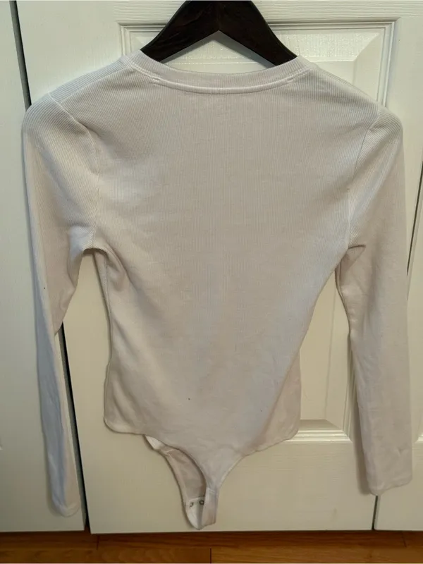 Abercrombie & Fitch Soft A&F Essentials Crewneck Ribbed Bodysuit in White - Image 3