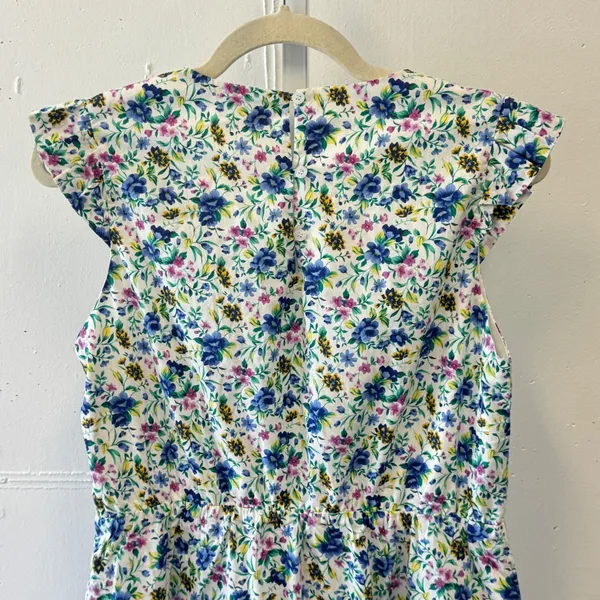 Moon Boutique Floral Ruffle Cap Sleeve Mini Dress White Blue Cotton‎ Large - Image 4