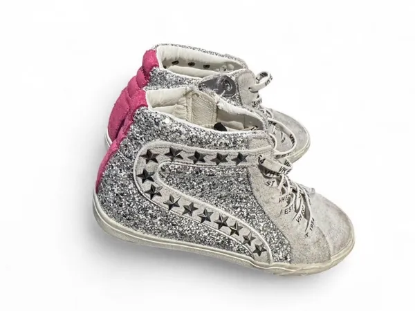 Vintage Havana Silver Glitter High-Top Sneakers with Cream Suede - Image 2