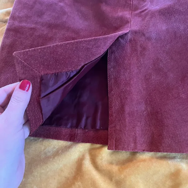 Hugo Buscati Collection Suede 100% Leather Rust Red Orange Skirt Sz 12 EUC - Image 5