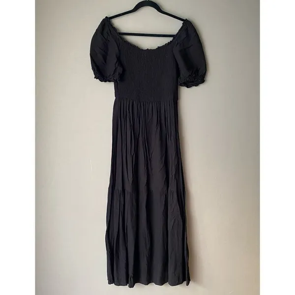 ZESICA Boho Flowy Dainty Smocked Tiered Maxi Dress‎ Black - Image 7