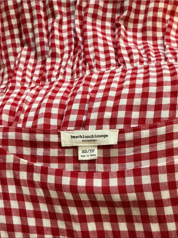 beachlunchlounge Red and White Gingham Tiered Long-Sleeve Dress - Image 5