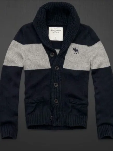 Abercrombie & Fitch Womens M Navy Gray Moose Shawl Collar Cardigan Sweater - Image 4