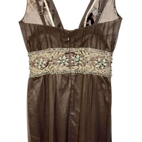 NWT Mandalay Brown Silk Beaded Embellished Maxi Long Gown Evening Dress Size 4 - Image 7