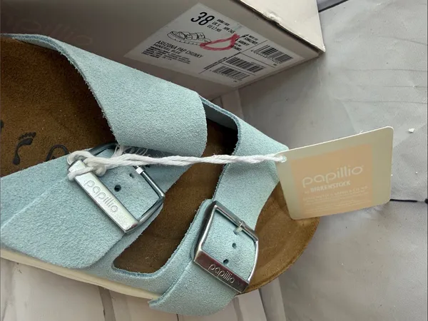 Papillio by Birkenstock Arizona Papillio Chunky Slide in Mineral Blue - Image 2
