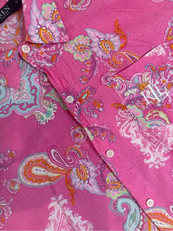Lauren Ralph Lauren XS Pink Paisley Linen Blend Nightgown Sleep Shirt | Like New - Image 5