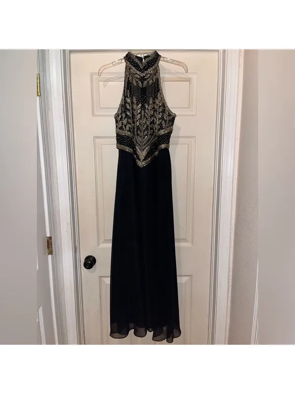 Vintage Black and Gold Beaded Long Formal Dress by Scala black tie elegant - Image 4