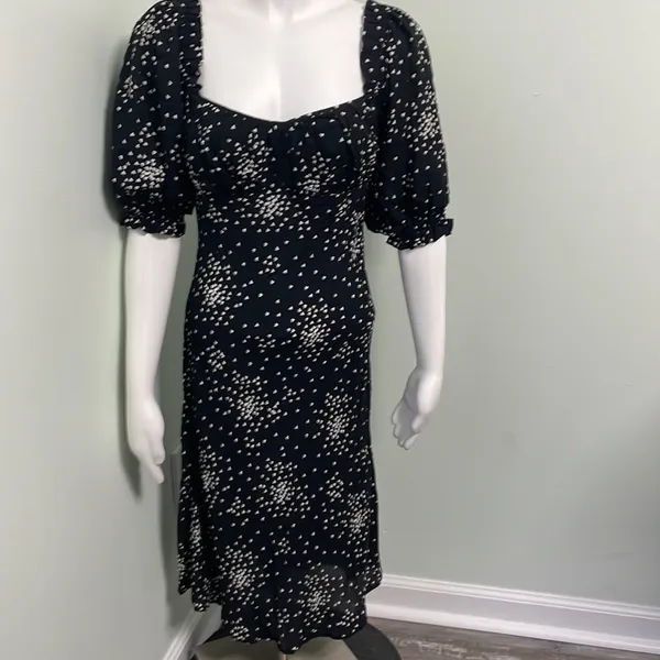 ANTHROPOLOGIE black and white mini heart print dress size small - Image 8