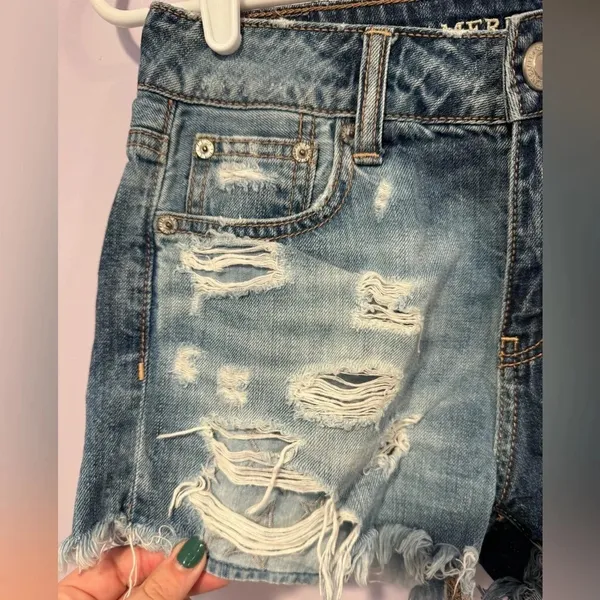 American Eagle Dual Color‎ Acid Wash Distressed Denim Jean Shorts Blue Size 00 - Image 2