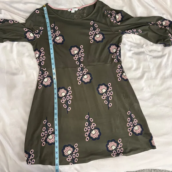 Boden Olive Green Floral Print Three Quarter Sleeve Tunic Dress‎ Size 10P - Image 10