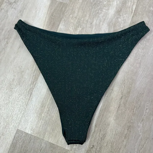 Skatie Kelly Bikini Bottom in Firefly Dark Green Sparkle Size Large - Image 4