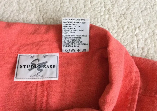 Vintage Studio Ease Linen Blend Button Up Short Sleeve Top Coral Pink - Sz 10 - Image 7