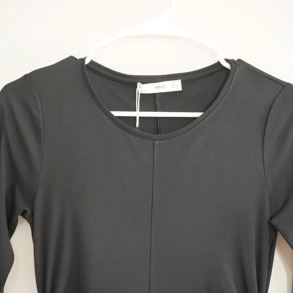 Mango MNG Black Long Sleeve Ruched Side Midi Dress‎ Womens Size XS NEW Chic Goth - Image 4
