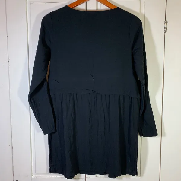 J Jill Black Rayon Crepe Long Sleeve Babydoll Tunic Dress Tall Medium Whimsigoth - Image 8