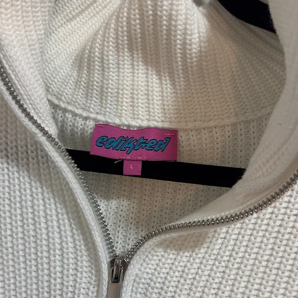 Edikted White Knit Zip-Up Sweater - Image 2