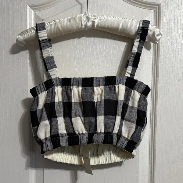 💖 NWT Bohme Buffalo Plaid Black & Cream‎ Crop Top - Image 3