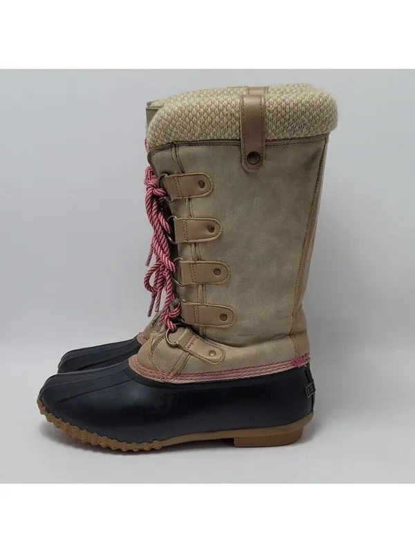 Esprit Belinda Tan Tall Lace Up Faux Fur Sock Lined Knit Cuff Duck Boots Sz 7.5M - Image 4