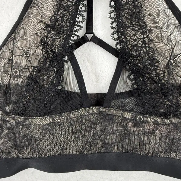 Victoria's Secret Very Sexy Black Floral Lace High Neck‎ Bralette Small - Image 2
