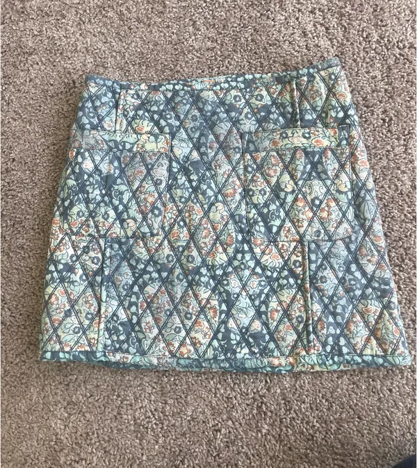 Free People Mini Skirt Quilted Darla Sz X-Small baby blue Floral Pockets Boho cottage core - Image 12