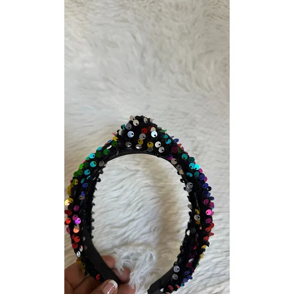 Headband metallic Velvet & Sequin Plush Headband. Rainbow Sequin Twist - Image 8