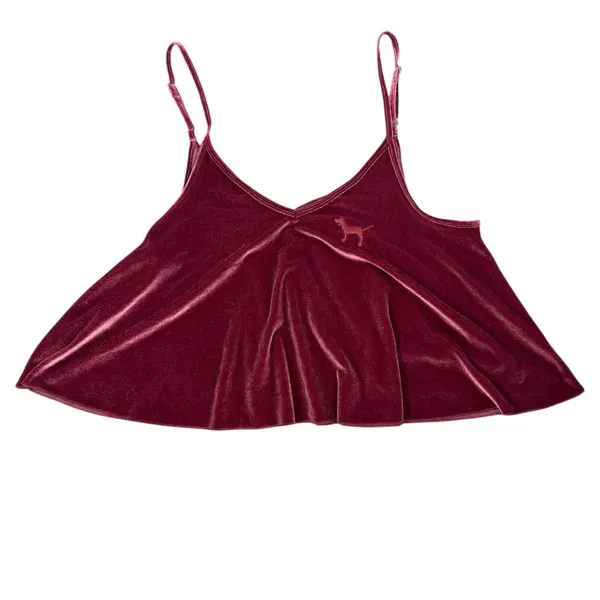 PINK Victoria's Secret Velvet Cami Womens M Burgundy Swing Spaghetti Strap Dog - Image 10