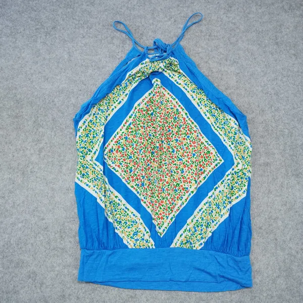 Free People XS Halter Top Tank Blue Excellent Floral Scarf Print Boho Indie - Image 5