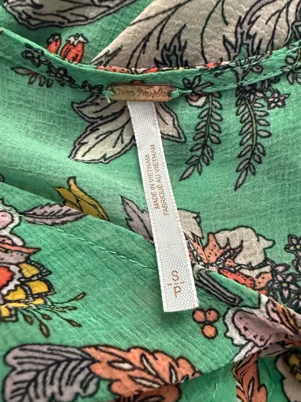 Free People Earthfolk Button Front Maxi Dress Size Small Ruched Sleeves V-neck - Image 6