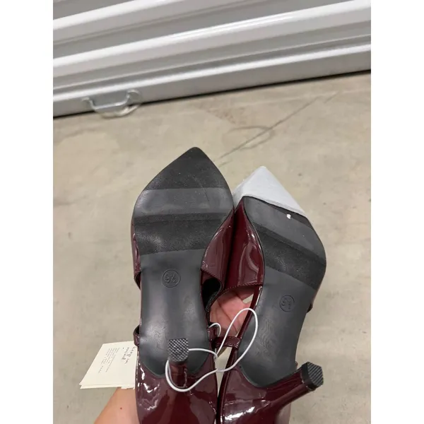 A New Day Burgundy Patent Rhinestone Fringe Pointed Toe Slingback Heels 9.5 - Image 6