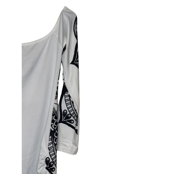 Dressfo Women's‎ Top Gothic Skull Bone Print Long Sleeve Off Neck White Sz.6 NWT - Image 10